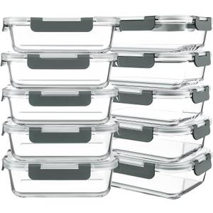 KOMUEE 10 Packs 30oz Glass Meal Prep Containers 2 Compartments,Glass Food Storage Containers with Lids,Airtight Lunch Bento Boxes,Microwave,Oven,Freezer and Dishwasher Safe