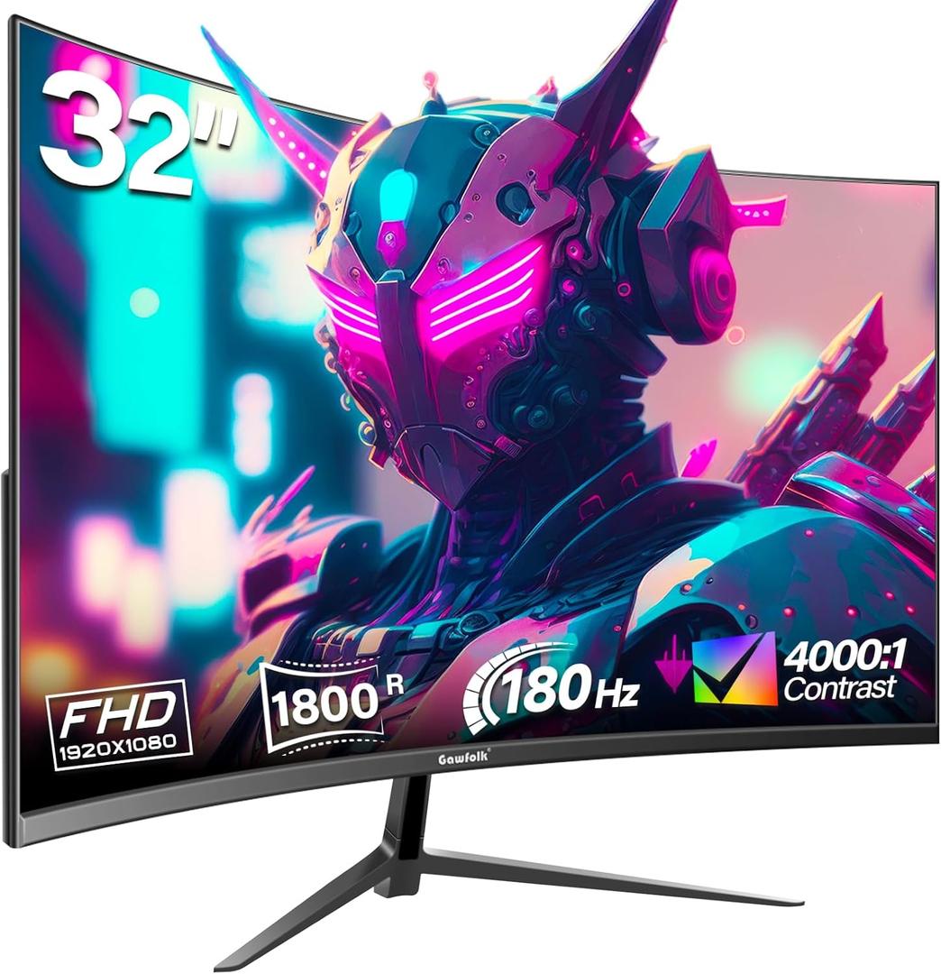 Gawfolk 32 inch Gaming Monitor 1800R Curved Computer Monitors 165HZ / 180HZ