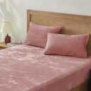 BEDELITE Velvet Fitted Sheet and Pillowcases Set, Luxury Soft Fuzzy Bottom Sheet with Reinforced Elastic Corner Straps, Deep Pocket up to 15", 1 Fitted Sheet and 2 Pillowcases (Cal King, Dusty Pink)