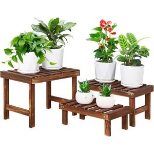 3 Tiered Small Plant Stands Shelf Indoor Outdoor,Wood Flower Pot Stand Holders Rack,Freestanding Corner Ladder Shelves for Plants Succulent Cactus,on Patio,Desktop,Window, Floor Standing Plant Shelf