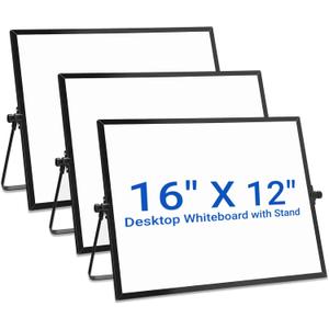 3 Pcs Dry Erase Whiteboard 16" x 12" Desktop Whiteboard Calendar Double Sided Magnetic White Board Dry Erase Board with Stand Portable Planning Panels for Home Office School to Do List (Black Frame)