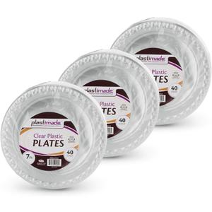 [120 Count] 7 Inch Appetizer Plates Clear Disposable Heavy Duty Plastic, Ideal For Wedding, Catering, Parties, Buffets, Events, Or Everyday Use, 3 Packs