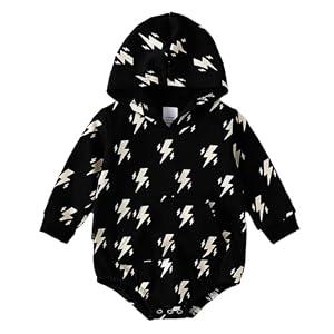 OPAWO Baby Sweatshirt Romper Long Sleeve Onsies Boy Fall Bubble Romper Baby Girl Sweater Romper Infant Hoodie Newborn Onsies(Black, 6-9Months)