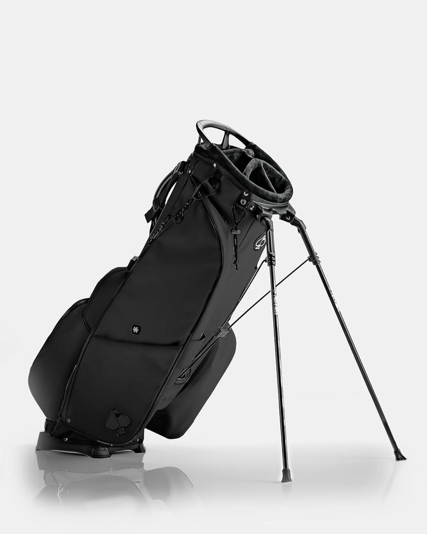 Pins & Aces Player Preferred Golf Bag - Premium Design, Lightweight Golf Bag with Stand - Velvet-Lined 14-Way Club Divider System (Obsidian)