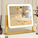 Gold Vanity Mirror with Lights, 14"12" LED Makeup Mirror, Lighted Makeup Mirror with Lights, Smart Touch Control 3 Colors Dimmable, Lighted Up Mirror for Makeup Desk, 360 Rotation
