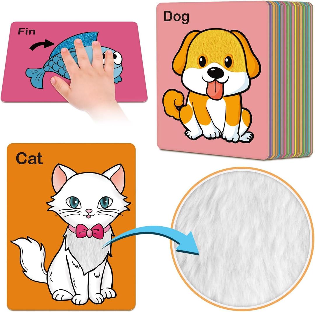 Touch and Feel Flash Cards for Toddlers 1-3,Learn CVC Words for Kids,Texture Sensory Play Mats,Learn Animals,Everyday Items, Educational Flashcards,Speech Therapy Toys,Autism Sensory Products