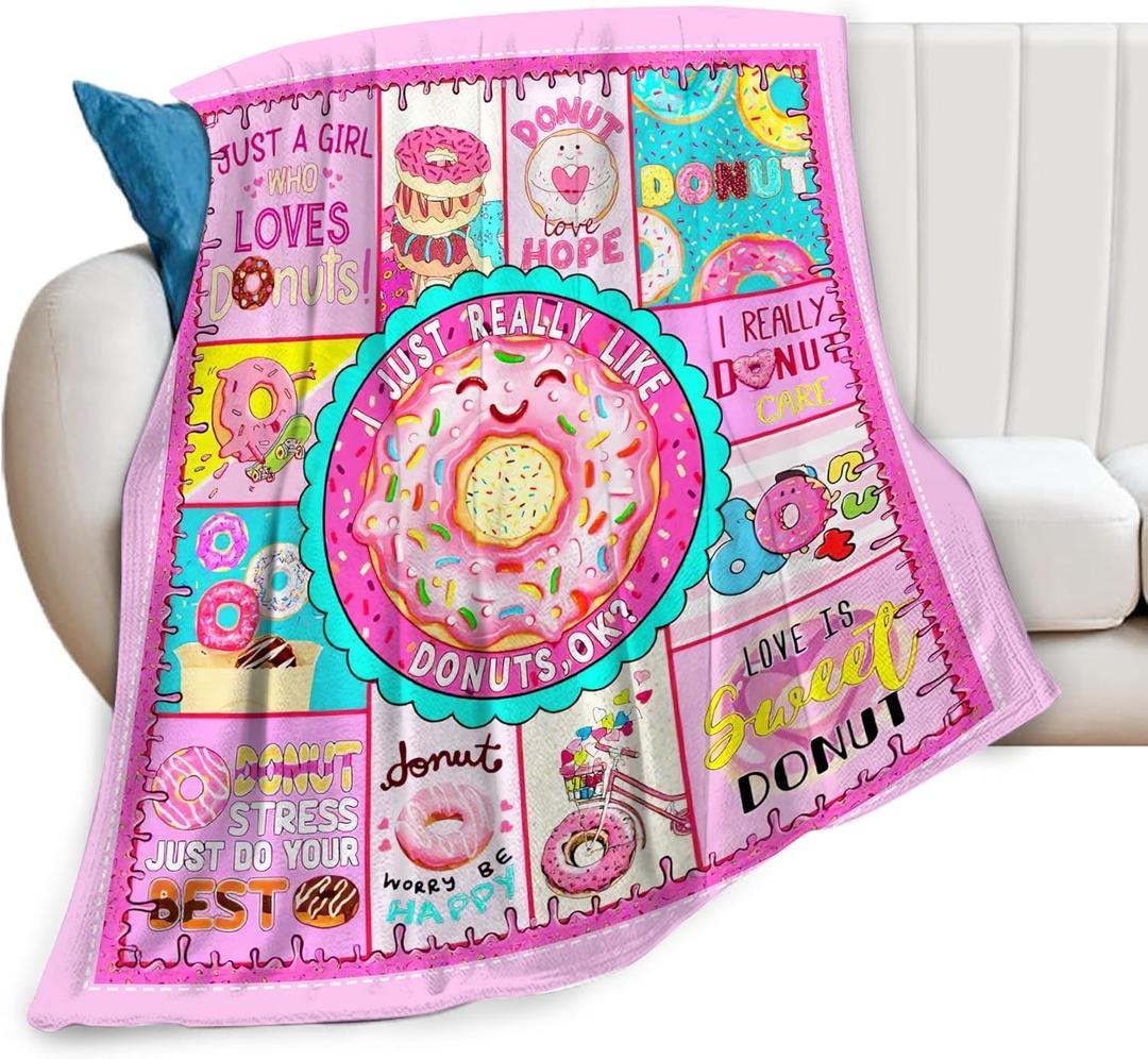 SweetFox Donut Blanket, Funny Cute Donut Decor Throw Blanket Gifts for Girls Boys Food Lovers Super Warm Soft Plush Fleece Lightweight Flannel Winter Bedding Blankets for Kids Adults Women 50"X40"