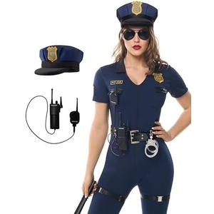 Spooktacular Creations 7 Pcs Women Police Costume, Halloween Cop Costume Women for Adult Halloween Cosplay Party Events Medium