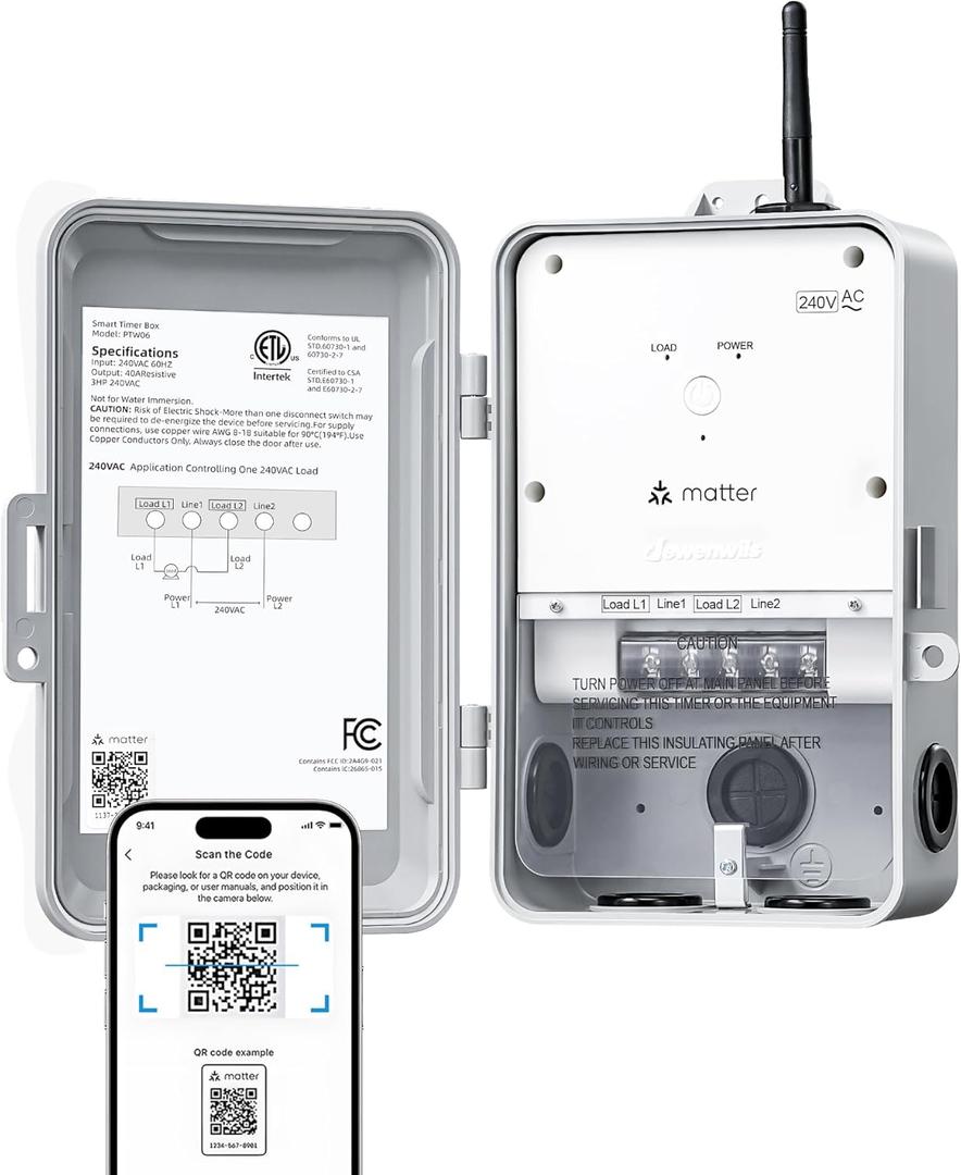 DEWENWILS Matter Smart WiFi Pool Pump Timer, 240VAC, 3HP 40A, Heavy Duty Timer Switch, Works with Apple HomeKit, Amazon Alexa, Google Home, SmartThings, 2.4GHz WiFi Only, ETL Listed
