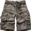 Cargo Short for Men Relaxed Fit Camo Outdoor Hiking Work Cotton Casual Shorts with 9 Pockets No Belt (Brown) Size 34