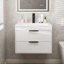 24 Inches Modern MDF Bathroom Vanity with Sink, Wall Mounted Floating Cabinets w/Double Drawers, Black Handles, White Resin Sink Combo Set (White, 24")