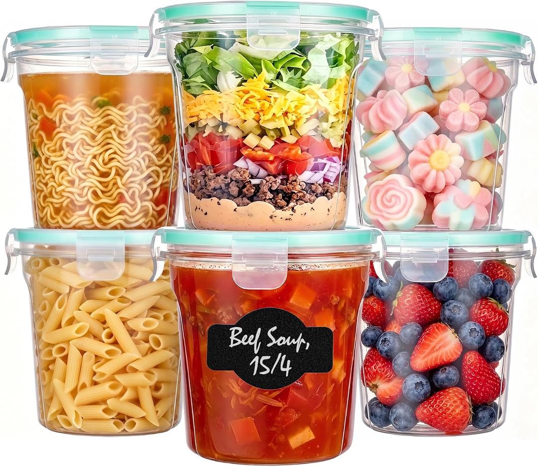 Vtopmart 6 Pack 24oz Soup Containers with Airtight Lids, Deli Containers for Take-Out, Plastic Food Freezer Storage Containers for Meal Prep, Salad, Fruit, Lunch, Microwave/Dishwasher/Freezer Safe