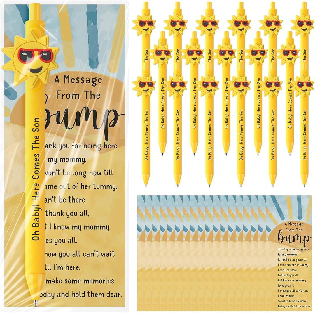 50 Sets Baby Shower Party Favors for Guests Ballpoint Pens With Cards and Bags Thank You Gifts for Themed Baby Shower Gender Reveal Birthday Party Supplies Classroom Prizes Stuffers (Sun)