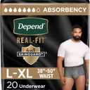 Depend Real Fit Adult Diapers, Incontinence Underwear for Men, Disposable, Maximum Absorbency, Large/Extra Large, Grey, 20 Count,