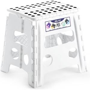 Delxo 13" Folding Step Stool for Kids and Adults, Non-Slip Foldable Step Stools with Handle,Plastic Portable Folding Stool for Bathroom,Bedroom,Kitchen,Hold up to 300lbs White