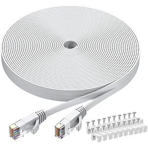 BUSOHE Cat6 Ethernet Cable 50 FT White, Cat-6 Flat RJ45 Computer Internet LAN Network Ethernet Patch Cable Cord - 50 Feet