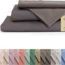 Linen Home 100% Cotton Percale Sheets Queen Size, Charcoal, Deep Pocket, 4 Pieces Set - 1 Flat, 1 Deep Pocket Fitted Sheet and 2 Pillowcases, Crisp Cool and Strong Bed Linen