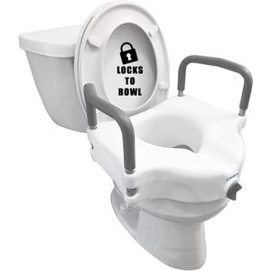 Carex E-Z Lock Raised Toilet Seat with Handles - 4.5 Inch Toilet Seat Riser with Arms, Toilet Riser Fits Most Toilets, Elongated or Round, Toilet Seat Lifter, White