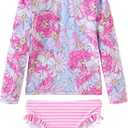 UMELOK Toddler and Little Girls Rash Guard Sets with Bikini Bottoms Swimwear (7 Years, Pink, Dahlia)