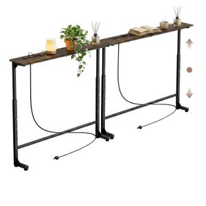 Adjustable Height Narrow Sofa Table with Built-in Power Outlets, 90" Long Console Table Behind Couch Table with Charging Station Skinny Entryway Table for Living Room & Hallway (Dark Rustic Brown), 90IN