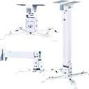 Projector Ceiling Wall Mount Adjustable Height from 11 to 13.7 Inches Bracket with Extendable Arms Low Profile Holder Hanger for Home Office Compatible with Epson Optoma Benq (White)