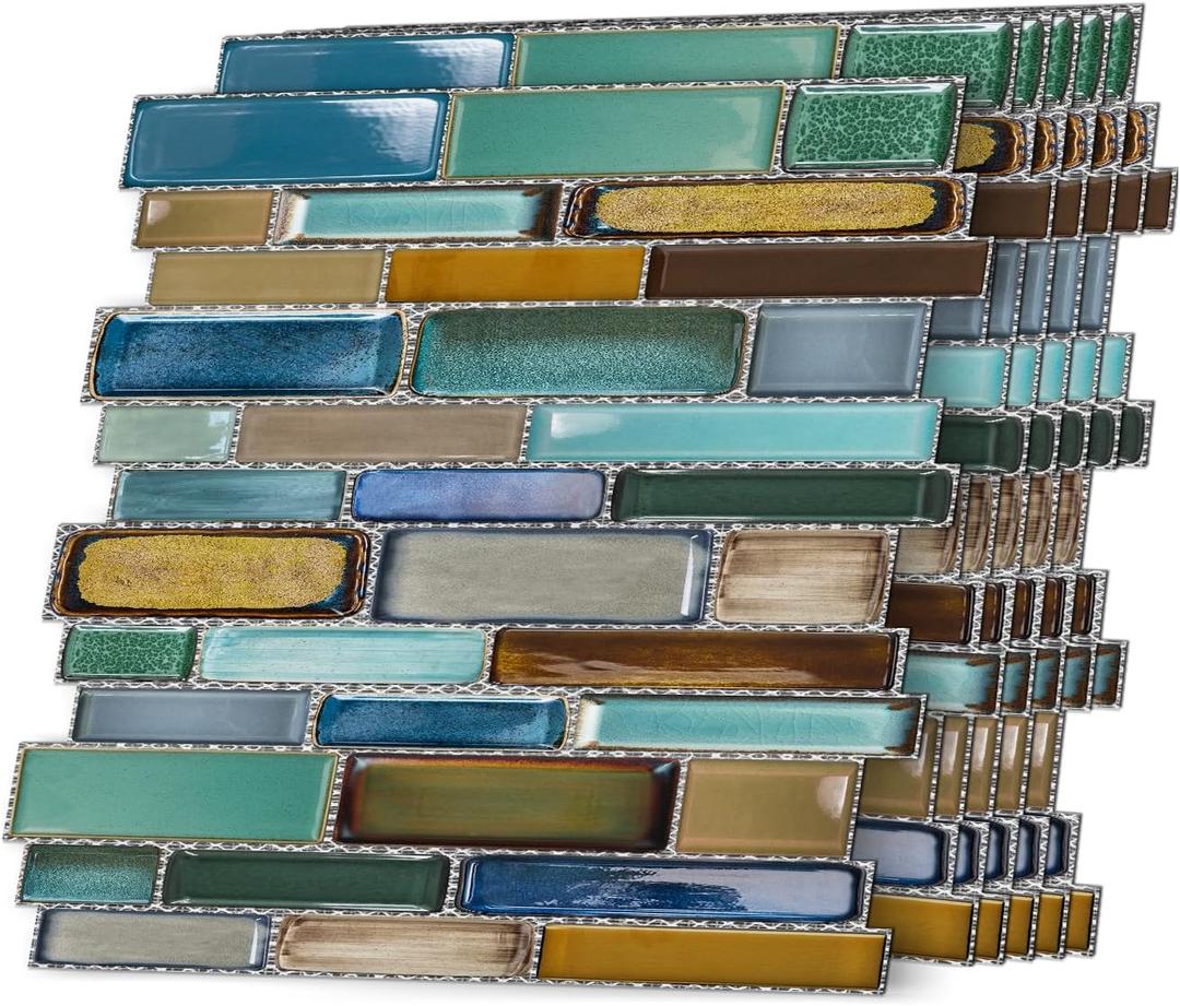 12-Sheet Peel and Stick Tile Backsplash 12" x 12", Stick-On Wall Tiles Decals,Self-Adhesive Wallpaper for Kitchen, Bathroom & Laundry Room, (Blue Yellow) (12 x 12 inch (Marble style), Spt-253)