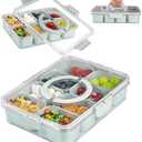 U-QE Dishwasher Safe Snackle Box Container with 8 Small Snacks Box - Premium Sage Green Plastic Divided Serving Tray with Lid and Handle for Snack, Fruits, Perfect for Party, Picnic, Entertaining