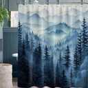 Navy Blue Forest Shower Curtain Dark Blue Mountain Nature Shower Curtains for Mens Bathroom Decor, Waterproof Fabric with Hooks, 70x72in