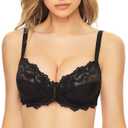 Deyllo Womens Sheer Lace Bra Underwire Unlined Bra Full Coverage Non Padded (32G, Black)