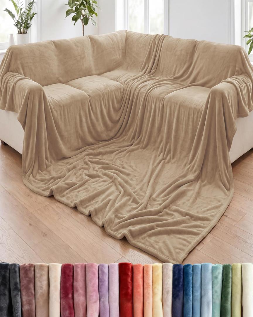 Ultra Soft Fleece Blanket Throw XL Size - Flannel Fleece Luxury Throw XL Blanket - Lightweight for Couch Bed Chair- Thick, Warm and Breathable - All Season Anti-Static Microplush Bedding, Oxford Tan