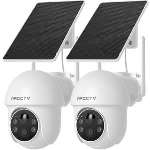 ARCCTV Solar Security Cameras Wireless Outdoor, 4MP 360 View Battery Powered Outdoor Camera, Night Vision with Spotlight, 2-Way Audio, PIR Motion Sensor, 2.4G/5G Dual Band WiFi (2 Pack)