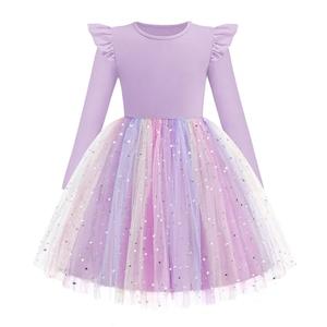 Toddler Girls Tutu Dresses Long Sleeve Ruffle Fall Winter Holiday Star Sequin Tulle Dress 5T