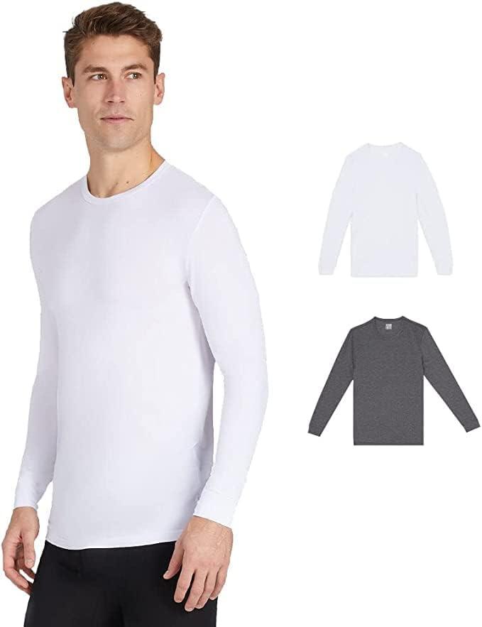 32 Degrees Men's 2-Pack Performance Lightweight Thermal Baselayer Crewneck Top (White/Charcoal Heather)