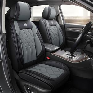 OASIS AUTO Car Seat Covers Full Set Premium Waterproof Faux Leather Cushion Universal Accessories Fit SUV Truck Sedan Automotive Vehicle Auto Interior Protector (OS010-Gray)