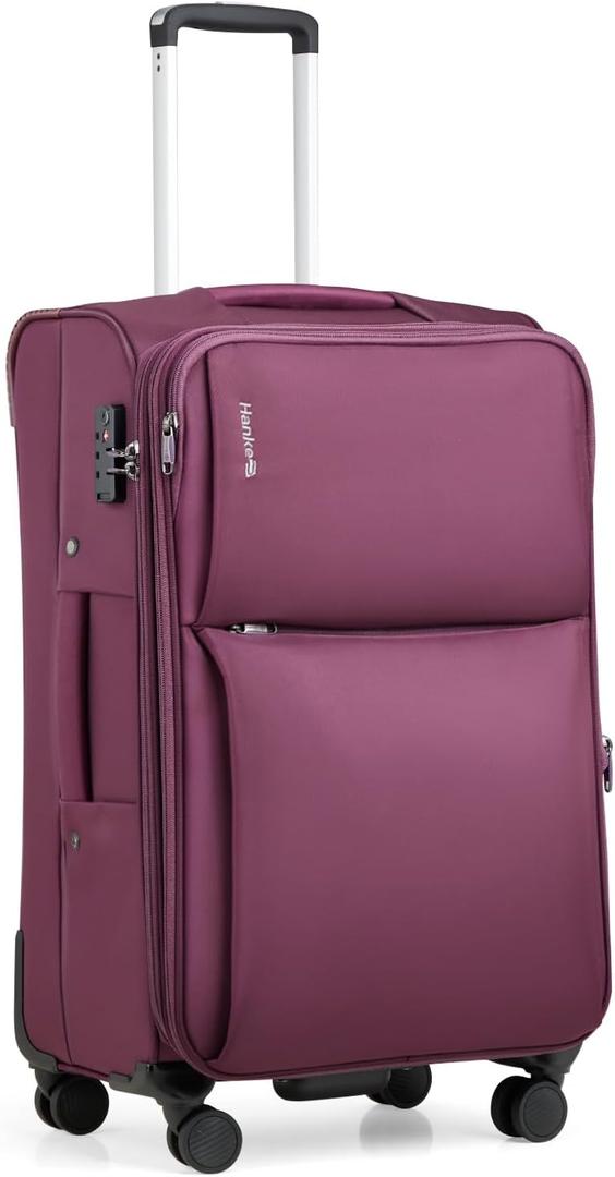 Hanke 24 Inch Luggage Expandable Softside Checked Suitcases with Spinner Wheels, Upright Rolling Luggage Suitcases Travel TSA Luggage Bag for Women Men(Purple)