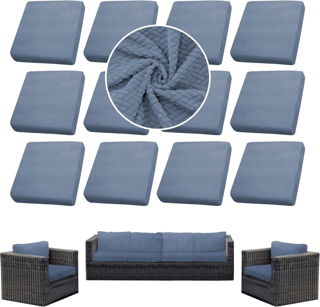 Outdoor Cushion Covers Set, 12PCS Patio Furniture Couch Seat Slipcovers, Replacement for Sofa Sectional Chair (Cover Only) (West Lake Blue)