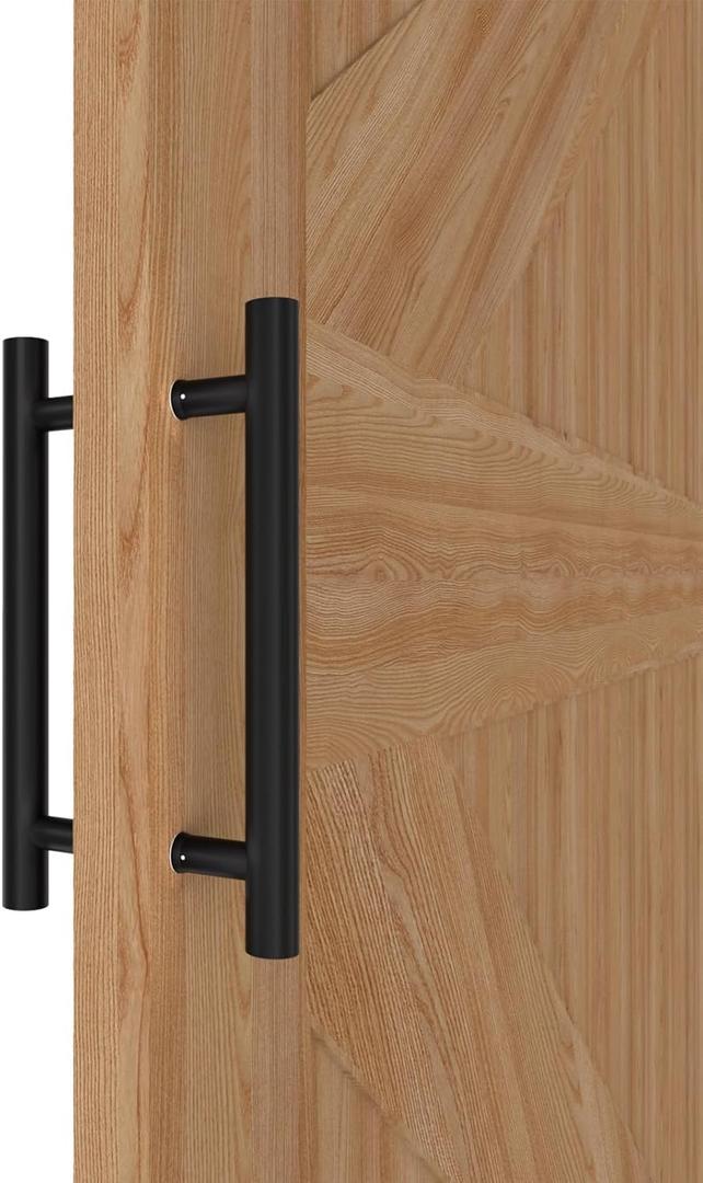 LVYIHAN 12 inch Round Stainless Steel Door Pull Push Handle Double Sided, French Sliding Barn Door Handle, H Shape Home Door Pull Handles, Black