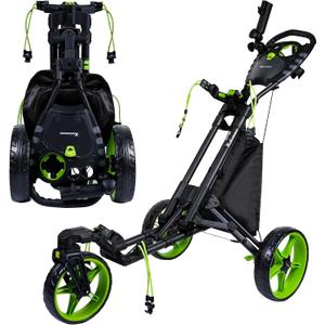 XDriveMax Pro 3-Wheel Golf Push Cart - 360° Swivel Front Wheel with Handle-Integrated Lock, One-Click Folding Lightweight Aluminum Frame, All-Terrain Wheels with Foot Brake & Console
