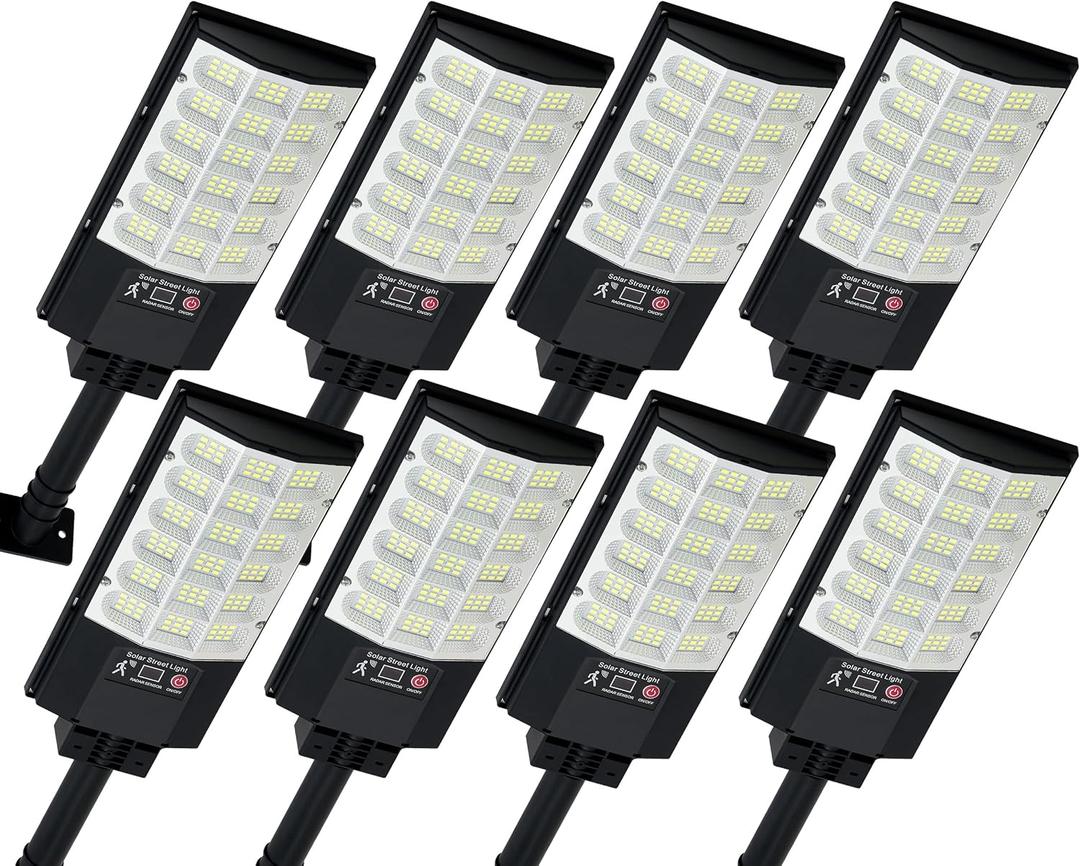 Solar Street Lights Outdoor, Waterproof Motion Sensor Solar Lights with Remote Control, 6500K Dusk to Dawn Parking Lot Flood Light for Outside Garage Yard, 8 Pack
