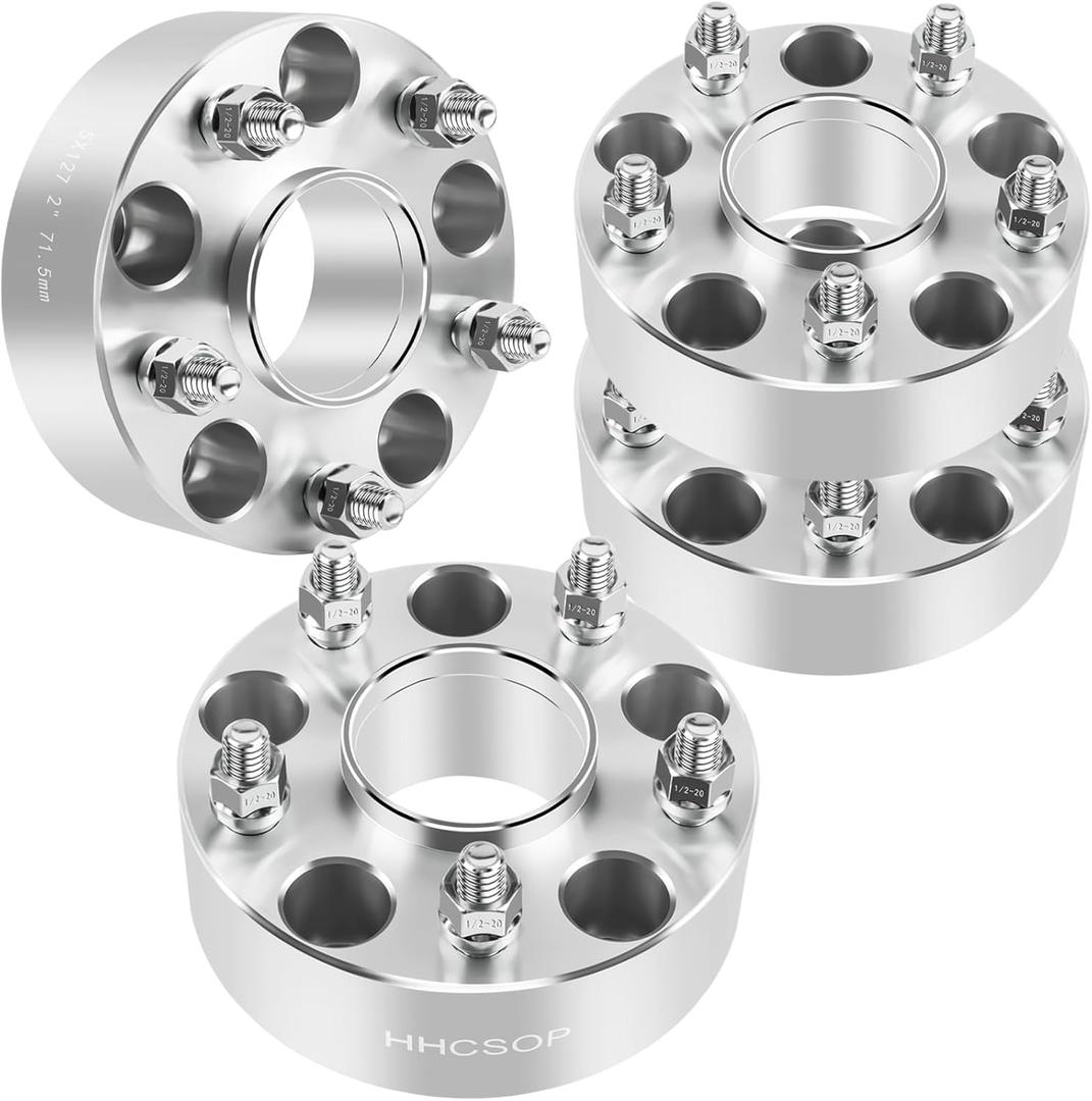 HHCSOP 5x5 Wheel Spacers 2 inch for Jeep Wrangler JK JKU 2007-2018, 4PCS 5x127mm Wheel Adapter Compatible with Grand Cherokee WJ WK 1999-2010, Commander XK 2006 2007 2008 2009 2010 (Silver)