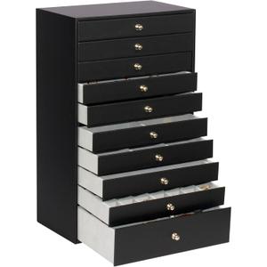 GUKA Large Jewelry Box, Jewelry Case with 10 Drawers for Big and Small Jewelry, Jewelry Storage Organizer for Watch Earrings Necklace Rings Bracelets, Birthday Wedding Gifts, Black
