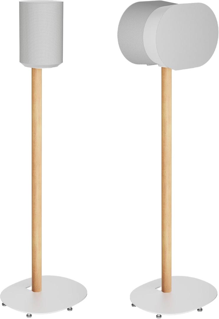 Speaker Stands Compatible with SONOS Era 300 and Era 100, Fixed Height Floor Stand with Cable Management, Wooden Speaker Mount, White & Beech, 2 Pack (Pair)