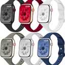 6 Pack Thin Bands Compatible with Apple Watch Band 42mm (Series 3) 44mm 45mm 46mm 49mm Women Men, Sport Silicone Strap Slim Wristband for iWatch