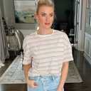 MEROKEETY Women's Fall Square Neck Striped Shirt Puff Long Sleeve Casual Loose Tops 2025 Trendy Blouse, RedGreen, L