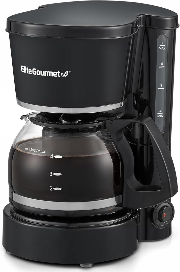 Elite Gourmet EHC-5055 Automatic 5-Cup Brew & Drip Coffee Maker with Pause N Serve Reusable Filter, On/Off Switch, Water Level Indicator (Black)