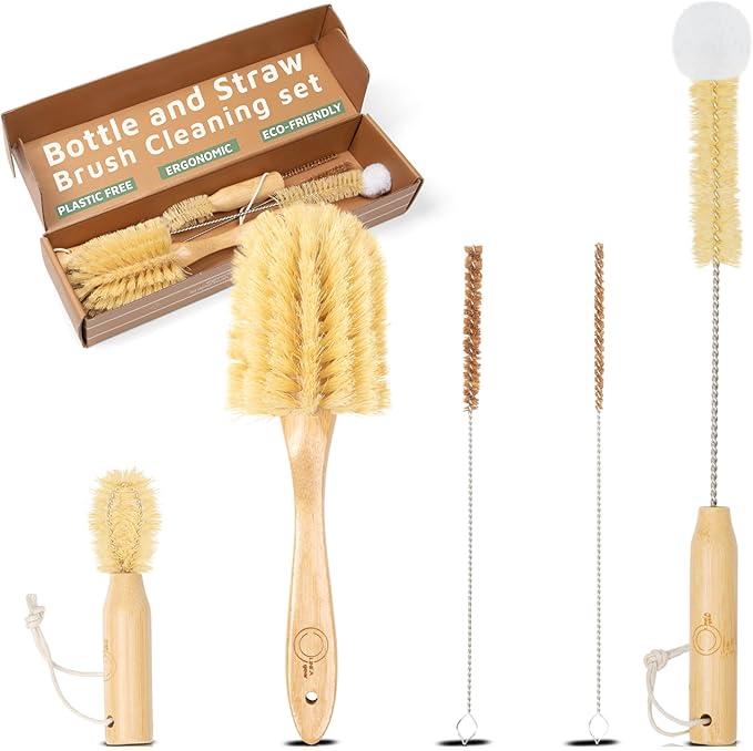 Bottle Brush Set  Ergonomic & Plastic Free Bamboo Bottle Brush, All in One Bottle And Straw Brush Cleaning Set, Sturdy Eco Friendly Water Bottle Cleaner Brush Set, Great Baby Bottle Cleaner Brush Set