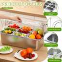 Ziliny Ice Food Serving Display Container 7 Pans Cooled Condiment Dispenser and Clear Roll Top Cover Stainless Steel Buffet Serving Tray Salad Bar Cooler Spice Food Display Rack for Buffet, 22.1" X 14.6" X 8.7"
