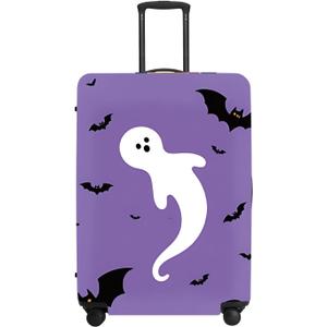 Spooky Bat Luggage Cover 18-32 Inch - Purple Background Ghost & Bats Suitcase Protector, Reusable for Halloween Travel