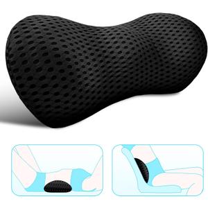 Lumbar Support Pillow for Office Chair, Memory Foam Lumbar Pillow for Lower Back Pain Relief (Black), 18.5 x 9.1 x 4.3 inches