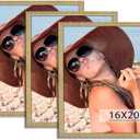 HLiWEGNS Matte Gold 16x20 Frame Set of 3 - Vintage 16 x 20 Poster Frame with Plexiglass for Wall Gallery Display, 16x20 Picture Frame for Puzzles, Artwork, Photos and Posters - Ideal Christmas Day
